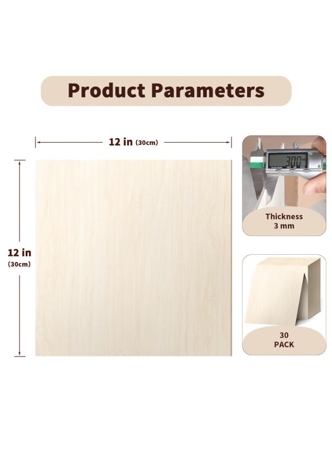 SLASA 30-Pack Basswood Sheets – 12 x 12 x 1/8 Inch (3mm) – Unfinished Wood Panels for Laser Cutting, DIY Crafts, Wood Burning & Painting - Image 2