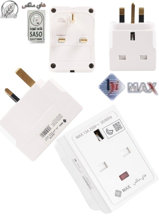 هايماكس محول قابس ثلاثي الاتجاهات بثلاثة دبابيس مع وصلة مقبس طاقة متعددة المقابس، محول قابس عالمي، موسع طاقة ثلاثي المنافذ مع فيوز مدمج للاستخدام المنزلي والسفر والمطبخ والمكتب (أبيض) - Image 1