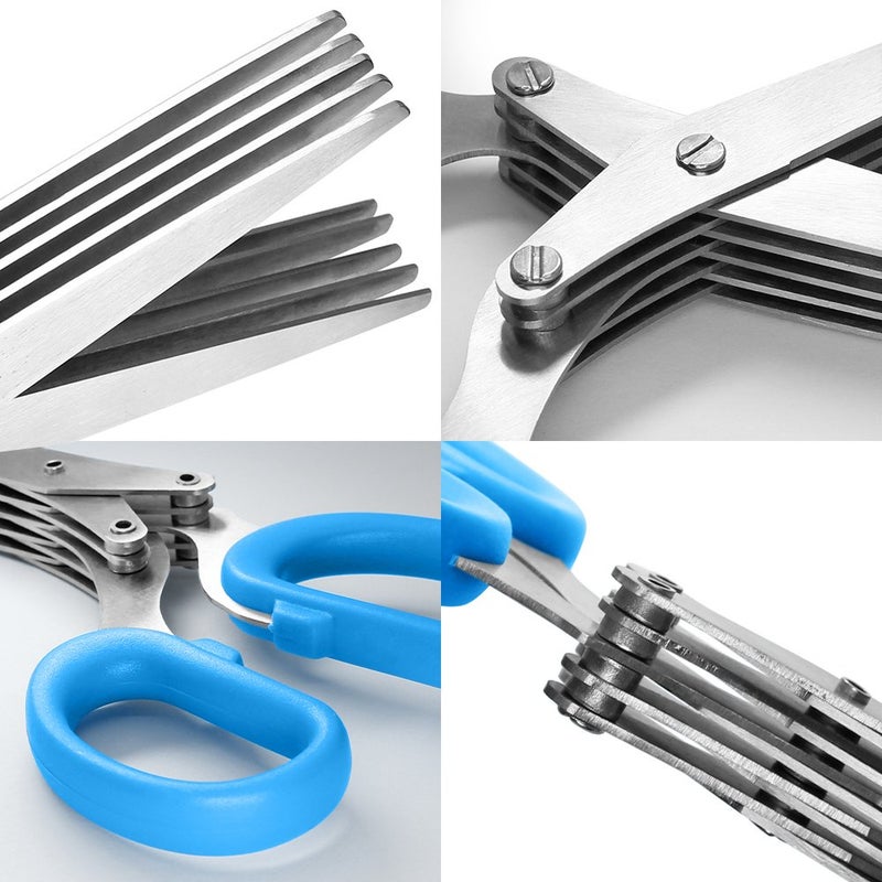 SourceTon 2 Packs Stainless Steel Herb Scissors, SourceTon Multi-purpose Kitchen Shear with 5 Blades and Cleaning Brush, Ergonomic Design Heavy Duty Durables Culinary Cutter with Sharp Blade - Image 3