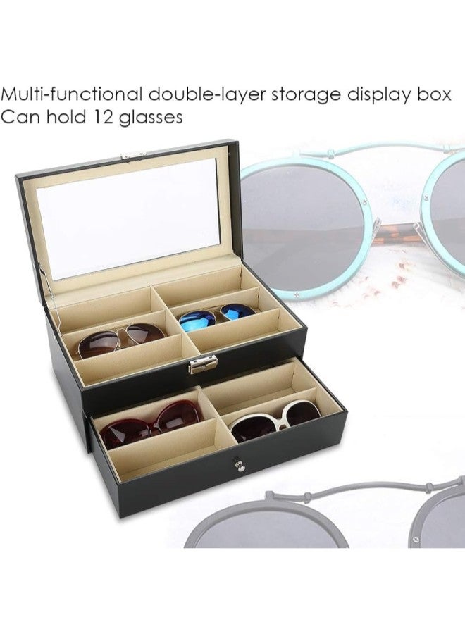 klarako Eyeglass Storage Box, Double Layer PU Leather Eyeglasses Collector Eyewear Display Case with 12 Grids for Necklace Earrings Rings Bracelets, Vintage Gift  - Image 3