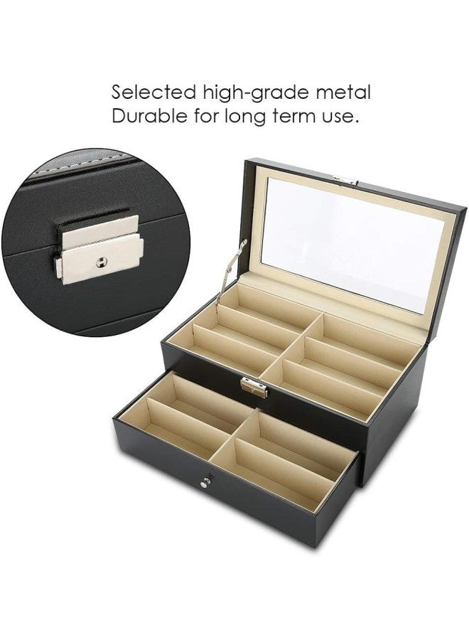 klarako Eyeglass Storage Box, Double Layer PU Leather Eyeglasses Collector Eyewear Display Case with 12 Grids for Necklace Earrings Rings Bracelets, Vintage Gift  - Image 5