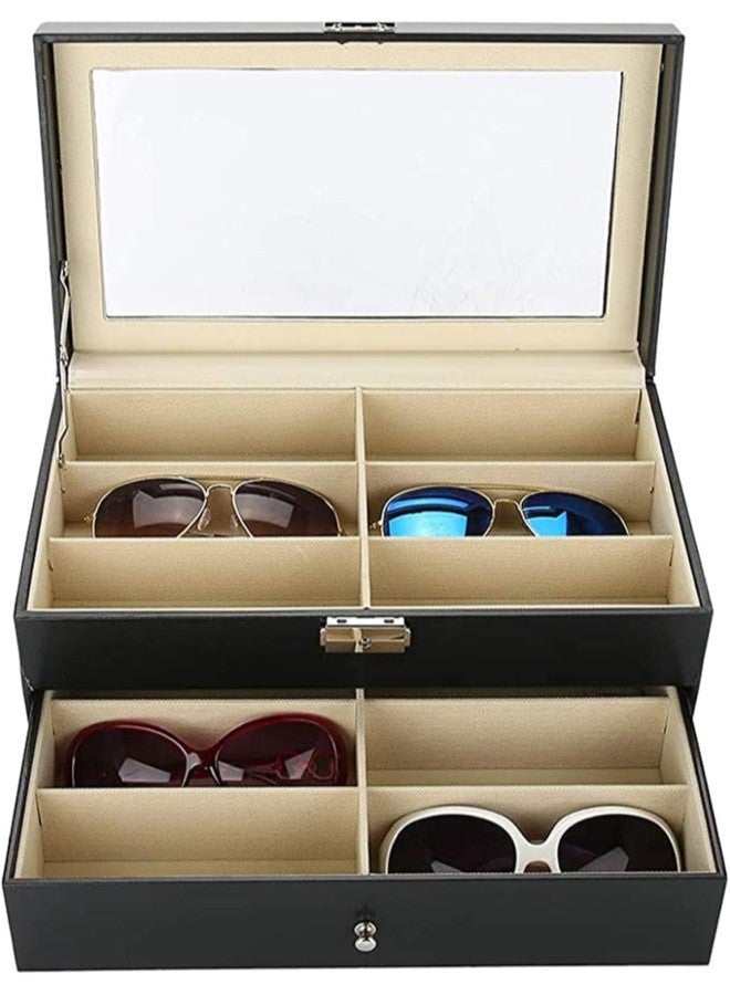 klarako Eyeglass Storage Box, Double Layer PU Leather Eyeglasses Collector Eyewear Display Case with 12 Grids for Necklace Earrings Rings Bracelets, Vintage Gift  - Image 1