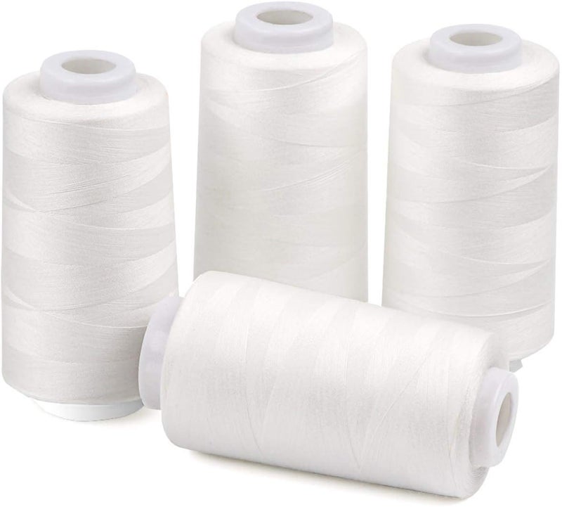 ilauke 4 x 3000 Yards Serger Thread Spools White Polyester Sewing Thread Overlock Cone - Image 1