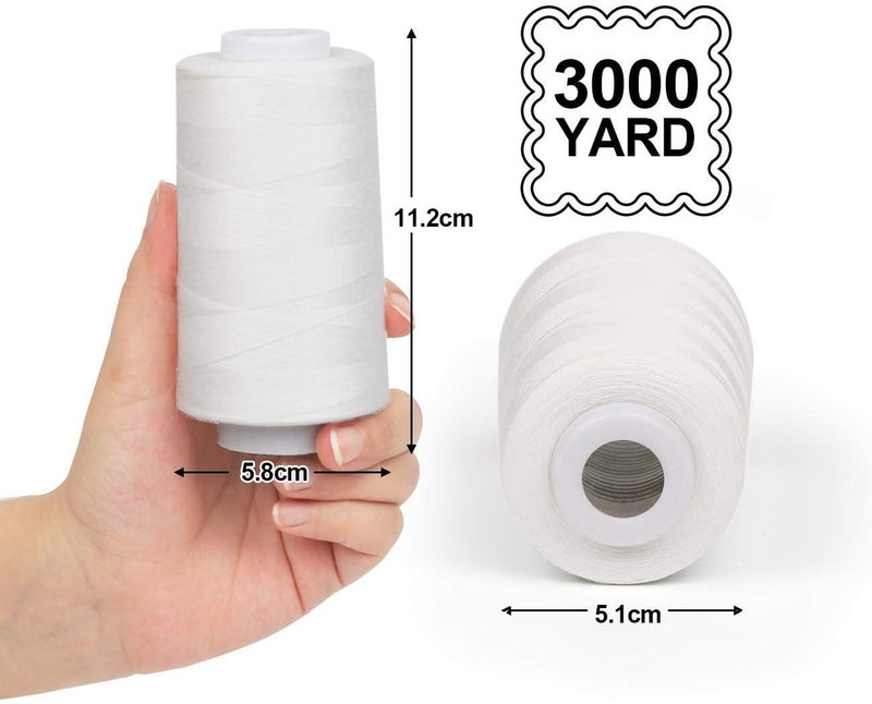 ilauke 4 x 3000 Yards Serger Thread Spools White Polyester Sewing Thread Overlock Cone - Image 2