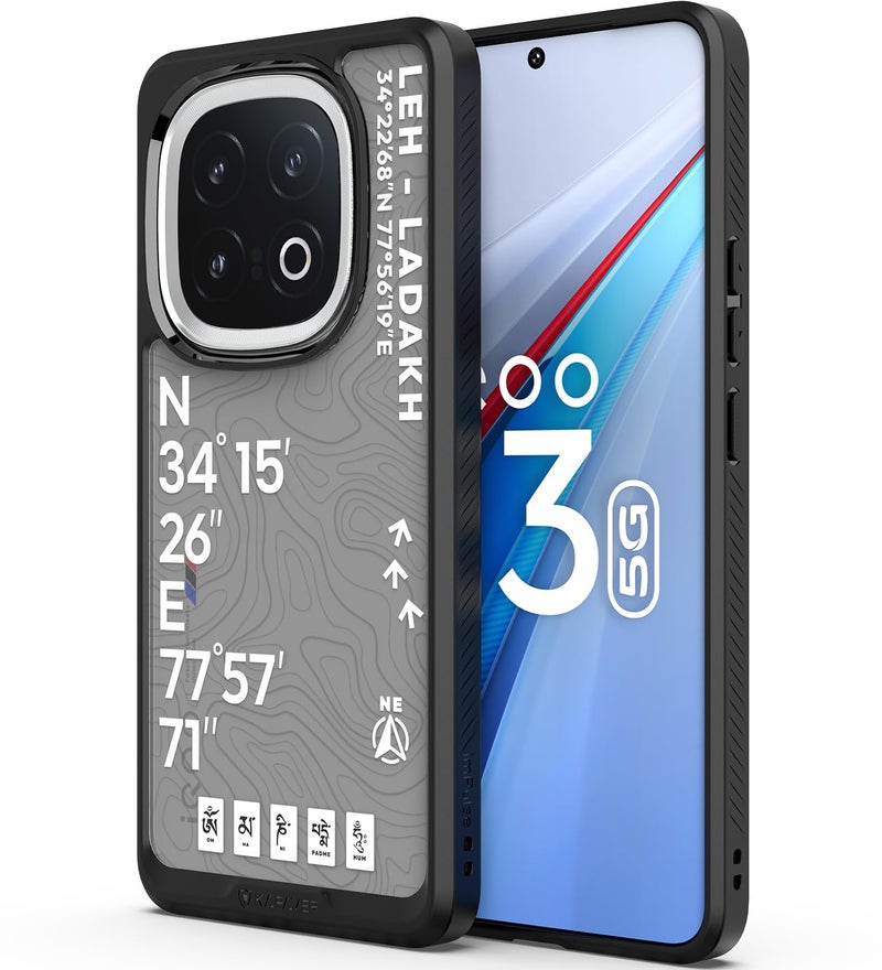 KAPAVER GPS Edition Back Cover Case Compatible for iQOO 13 (PC+TPU) (Leh-Ladakh-Black) - Image 1