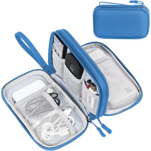 FYY Electronic Organizer, Travel Cable Organizer Bag Pouch Electronic Accessories Carry Case Portable Waterproof Double Layers Storage Bag for Cable, Cord, Charger, Phone, Earphone, Medium Size, Cyan - Image 1