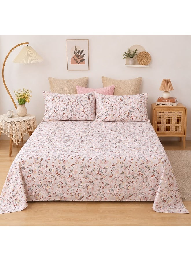 3-Piece 150 GSM Microfiber King Size Bed Sheet Set - Delicate Meadow Wildflower Print, Includes 1 Flat Sheet (270x250 CM) & 2 Pillowcases (50x75 CM) - Image 1