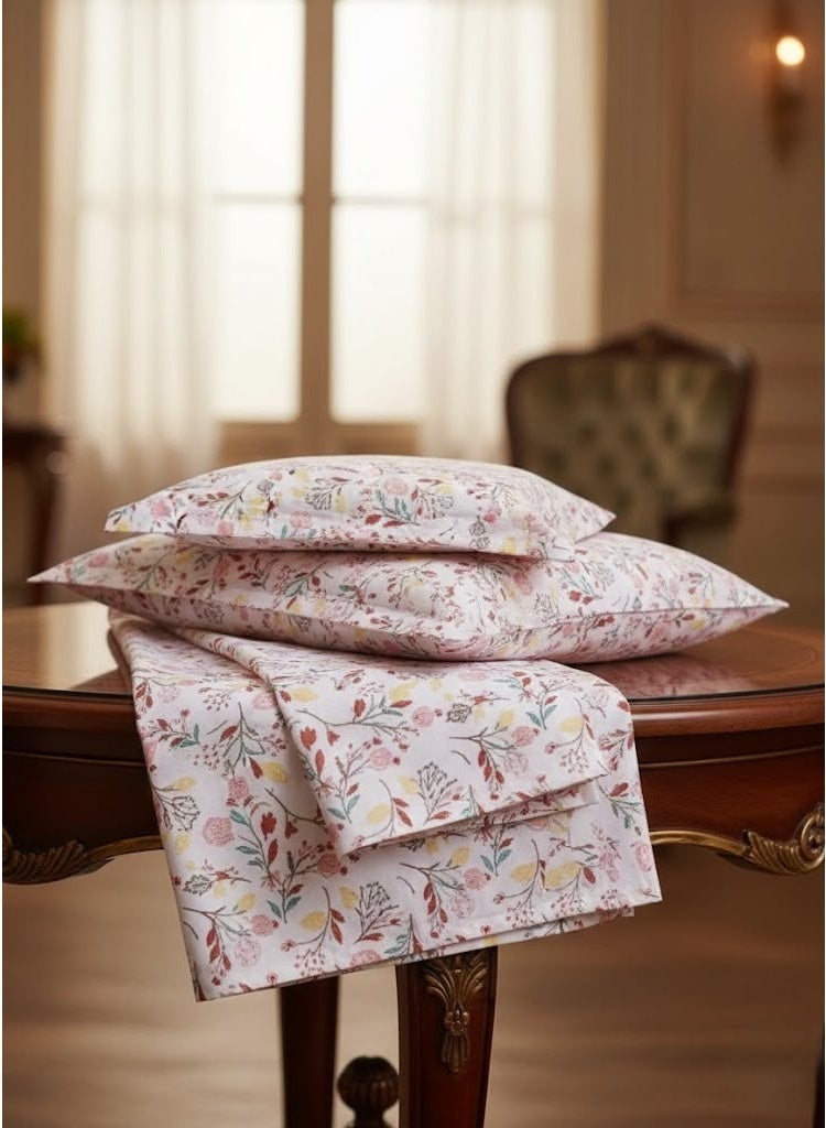 3-Piece 150 GSM Microfiber King Size Bed Sheet Set - Delicate Meadow Wildflower Print, Includes 1 Flat Sheet (270x250 CM) & 2 Pillowcases (50x75 CM) - Image 3