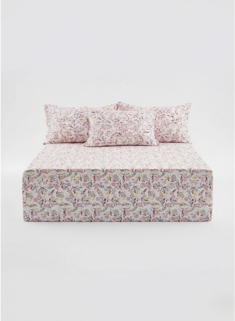 3-Piece 150 GSM Microfiber King Size Bed Sheet Set - Delicate Meadow Wildflower Print, Includes 1 Flat Sheet (270x250 CM) & 2 Pillowcases (50x75 CM) - Image 2