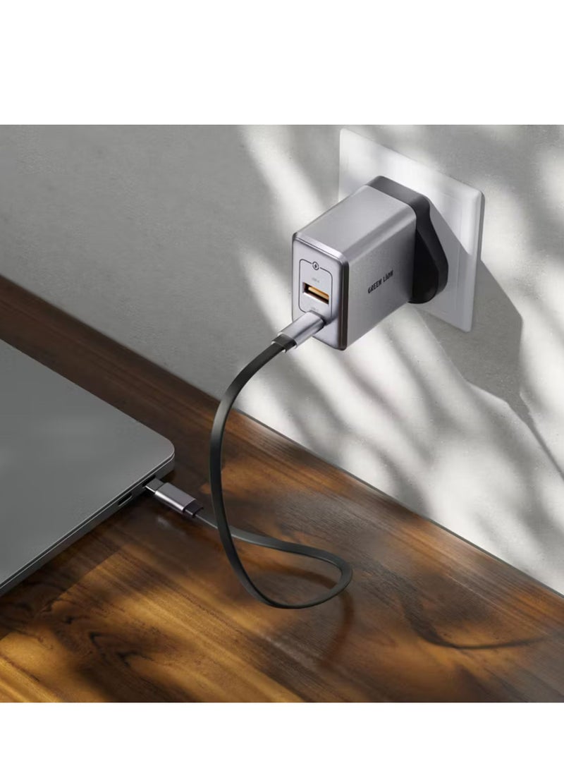 GREEN LION GaN UK Plug Wall Charger with 45W Power Delivery, 0%-50% Charge in 30 Minutes, PC Flame Retardant Material, USB-C & USB-A Ports - Gray  - Image 4