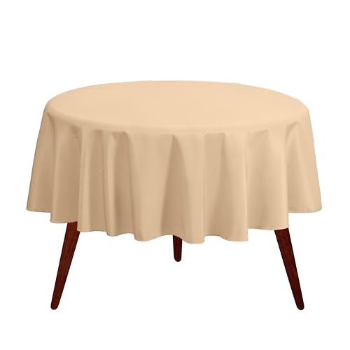 Gee Di Moda Round Tablecloth - 90 Inch Beige Round Table Cloth for 30 to 60 Inch Round Tables - Heavy Duty Washable Fabric - for Buffet Table, Holiday Party, Dinner, Wedding & Baby Shower - Image 1