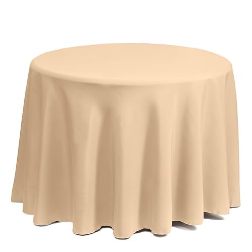 Gee Di Moda Round Tablecloth - 90 Inch Beige Round Table Cloth for 30 to 60 Inch Round Tables - Heavy Duty Washable Fabric - for Buffet Table, Holiday Party, Dinner, Wedding & Baby Shower - Image 2