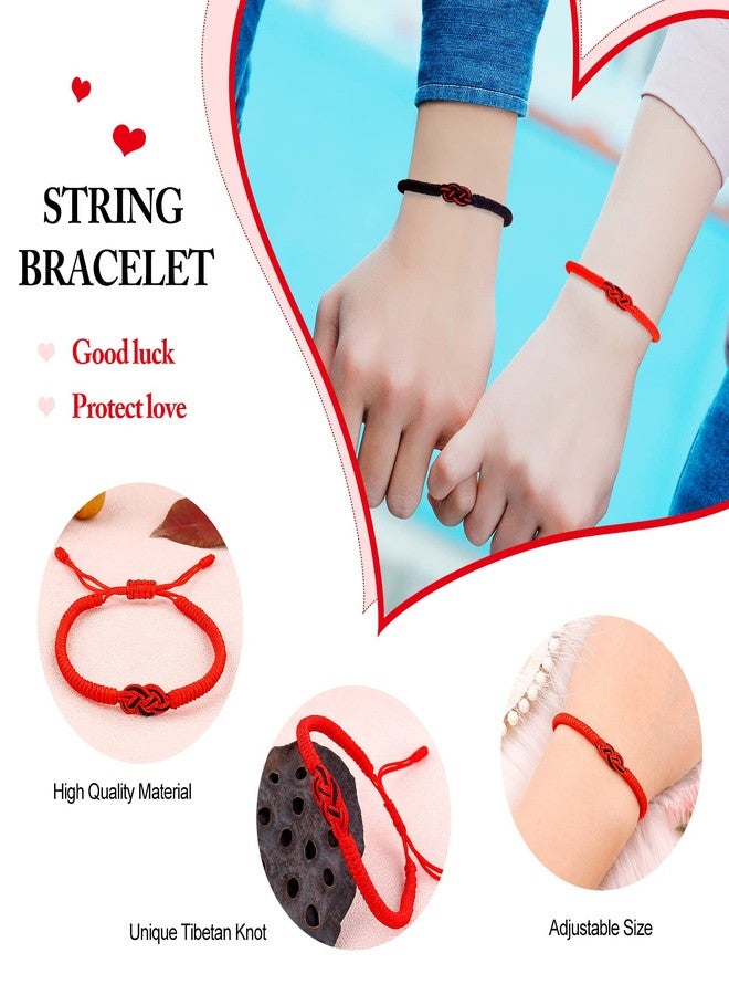 SUMMER LOVE سوار محظوظ يدوي الصنع من التبت - سوار صداقة حب عائلة أزواج - خيط أحمر محبوك محظوظ للحماية - فكرة هدية عيد الحب وعيد الميلاد (أسود + أحمر (2 قطعة)) - Image 5