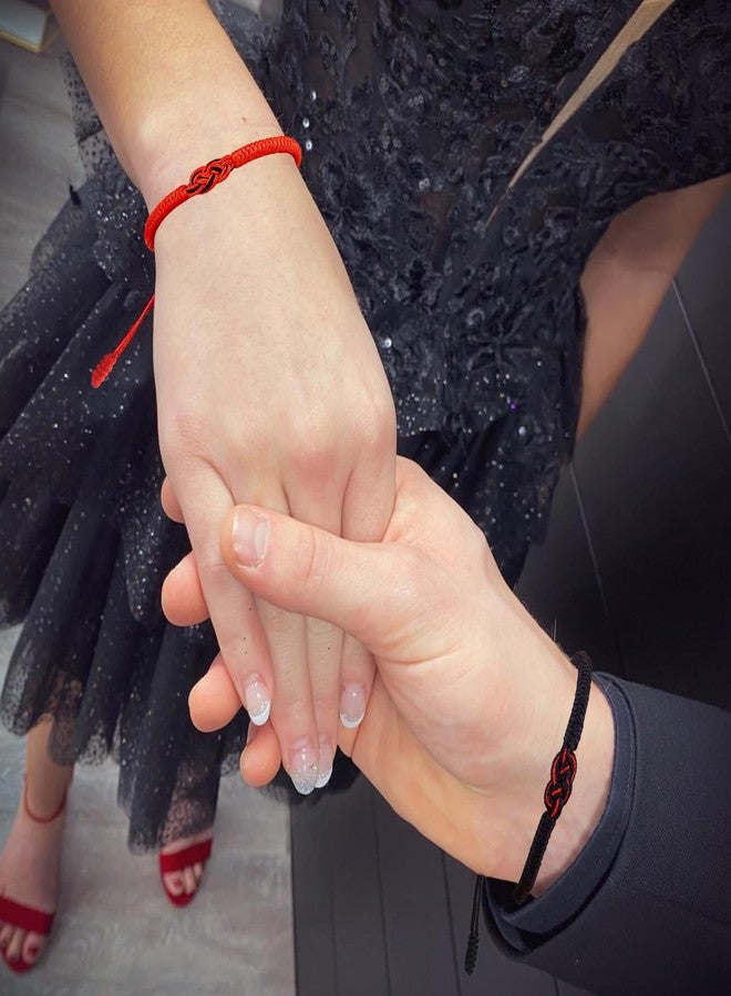 SUMMER LOVE سوار محظوظ يدوي الصنع من التبت - سوار صداقة حب عائلة أزواج - خيط أحمر محبوك محظوظ للحماية - فكرة هدية عيد الحب وعيد الميلاد (أسود + أحمر (2 قطعة)) - Image 4