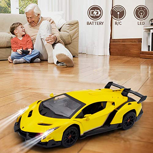 QUN FENG Remote Control RC CAR Racing Cars Compatible with Lamborghini Veneno Officially Licensed 124 Toy RC Cars Model Vehicle for Boys 678 Years OldYellow - Image 5