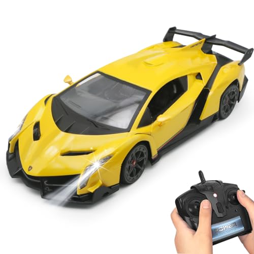 QUN FENG Remote Control RC CAR Racing Cars Compatible with Lamborghini Veneno Officially Licensed 124 Toy RC Cars Model Vehicle for Boys 678 Years OldYellow - Image 1