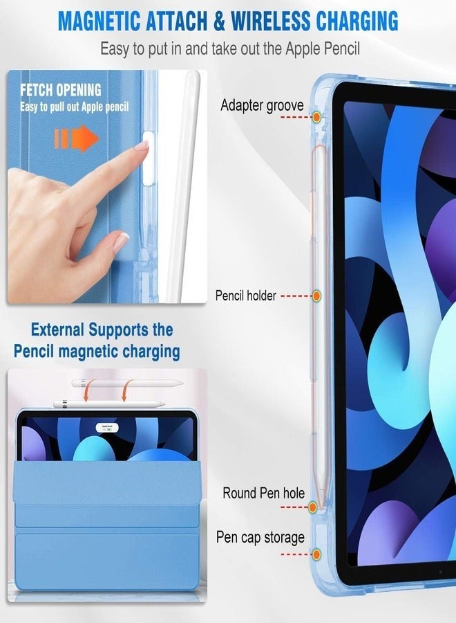 راكسوم حافظة ثلاثية الطيات باللون الأزرق السماوي لجهاز iPad Air (13 بوصة، M2 2024) وiPad Pro 12.9 بوصة (الجيل الرابع/الخامس/السادس) مع حامل قلم رصاص - Image 3