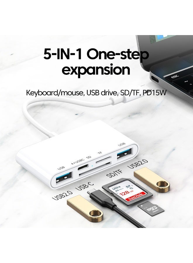 Mazko 5-in-1 USB-C Hub High-Speed USB 2.0 & SD Card Reader – Type-C Memory Card Reader for MacBook & USB-C Devices - Image 3