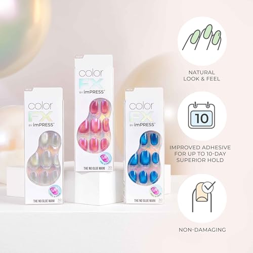 Impress KISS colorFX by imPRESS Press On Nails , ‘Starry’, Solid Light Pink with Pearlescent Finish, Short Oval, IMPROVED adhesive, Includes 30 Fake Nails, Prep Pad, 1 Manicure Stick, 1 Mini Nail File - Image 4