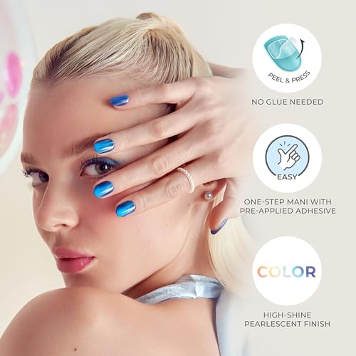 Impress KISS colorFX by imPRESS Press On Nails , ‘Starry’, Solid Light Pink with Pearlescent Finish, Short Oval, IMPROVED adhesive, Includes 30 Fake Nails, Prep Pad, 1 Manicure Stick, 1 Mini Nail File - Image 3