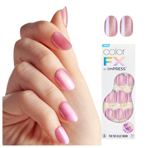 Impress KISS colorFX by imPRESS Press On Nails , ‘Starry’, Solid Light Pink with Pearlescent Finish, Short Oval, IMPROVED adhesive, Includes 30 Fake Nails, Prep Pad, 1 Manicure Stick, 1 Mini Nail File - Image 1