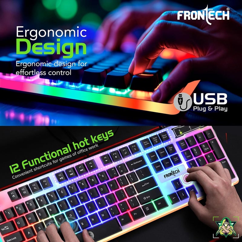FRONTECH Neo Ranger 3-in-1 Gaming Combo – RGB LED Backlit 104-Key Keyboard, 1200 DPI Optical Mouse & Anti-Skid Mouse Pad – USB Wired (KB-0040PC) - Image 4