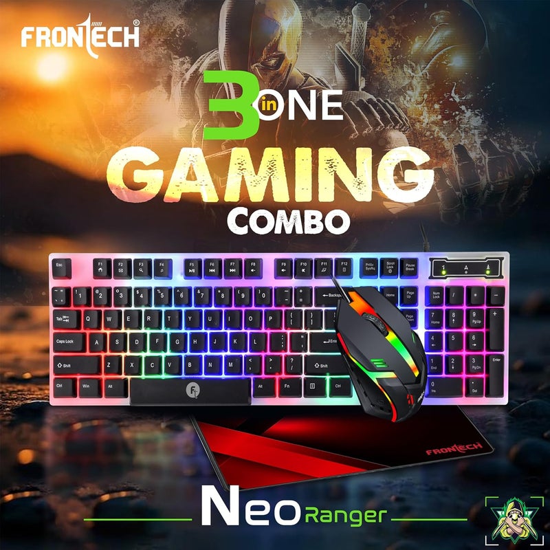 FRONTECH Neo Ranger 3-in-1 Gaming Combo – RGB LED Backlit 104-Key Keyboard, 1200 DPI Optical Mouse & Anti-Skid Mouse Pad – USB Wired (KB-0040PC) - Image 2