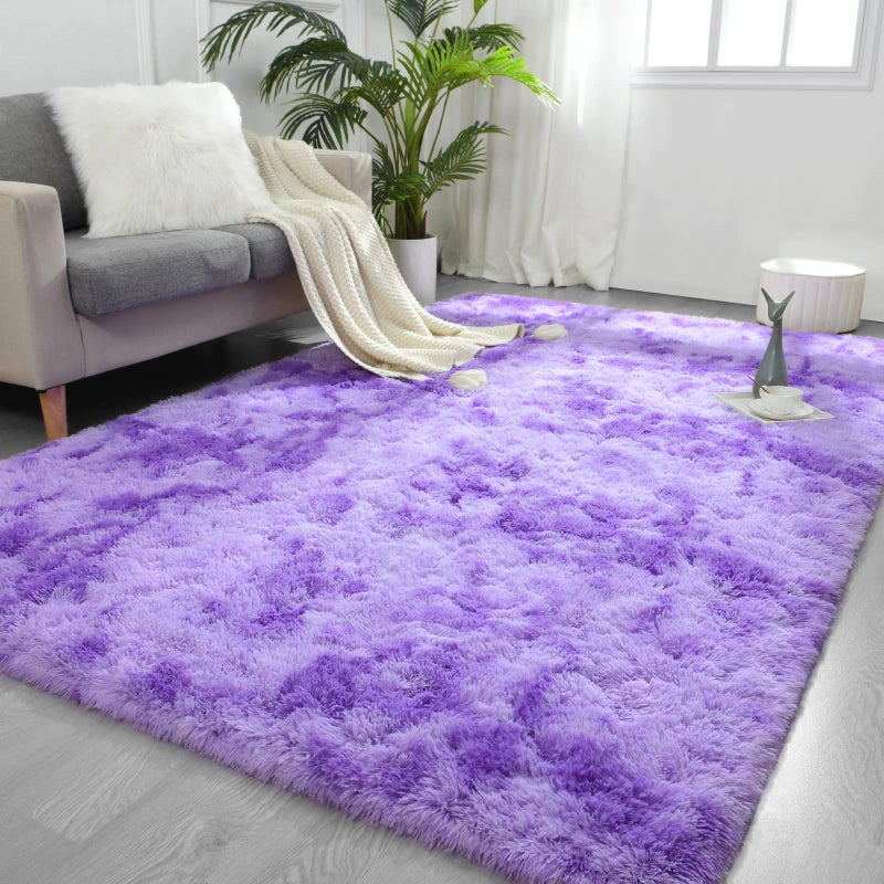 FlyDOIT Purple TieDyed Large Rugs for Living Room 5x8 Feet Shaggy Rug Fluffy Throw Carpets Ultra Soft Plush Modern Indoor Fuzzy Rugs for Bedroom Girls Kids Nursery Room Dorm Home Decor