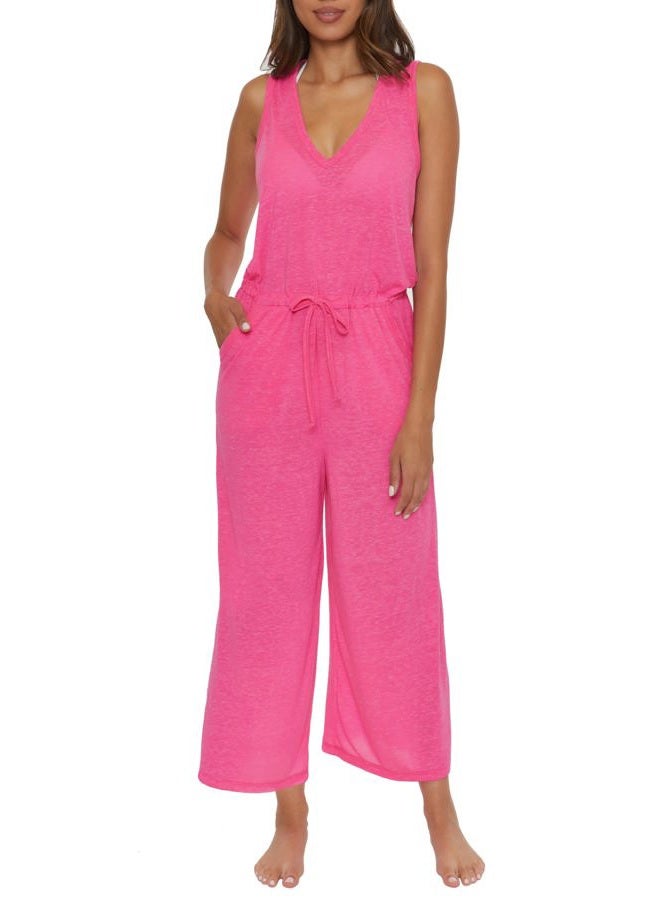 BECCA Women's Standard Date Jumpsuit, Casual, Sleeveless with Pockets, Beach Cover Ups, Pink Glo - Image 2