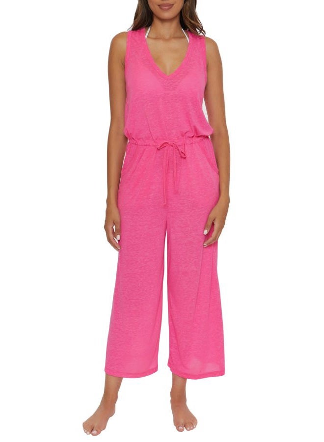 BECCA Women's Standard Date Jumpsuit, Casual, Sleeveless with Pockets, Beach Cover Ups, Pink Glo - Image 1