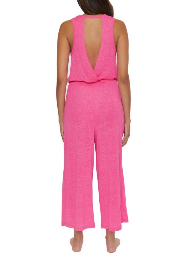 BECCA Women's Standard Date Jumpsuit, Casual, Sleeveless with Pockets, Beach Cover Ups, Pink Glo - Image 4