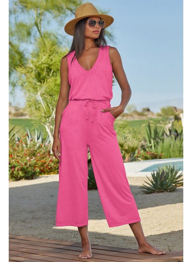 BECCA Women's Standard Date Jumpsuit, Casual, Sleeveless with Pockets, Beach Cover Ups, Pink Glo - Image 5