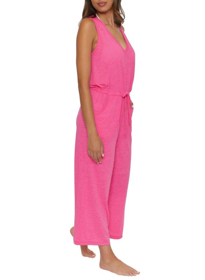 BECCA Women's Standard Date Jumpsuit, Casual, Sleeveless with Pockets, Beach Cover Ups, Pink Glo - Image 3