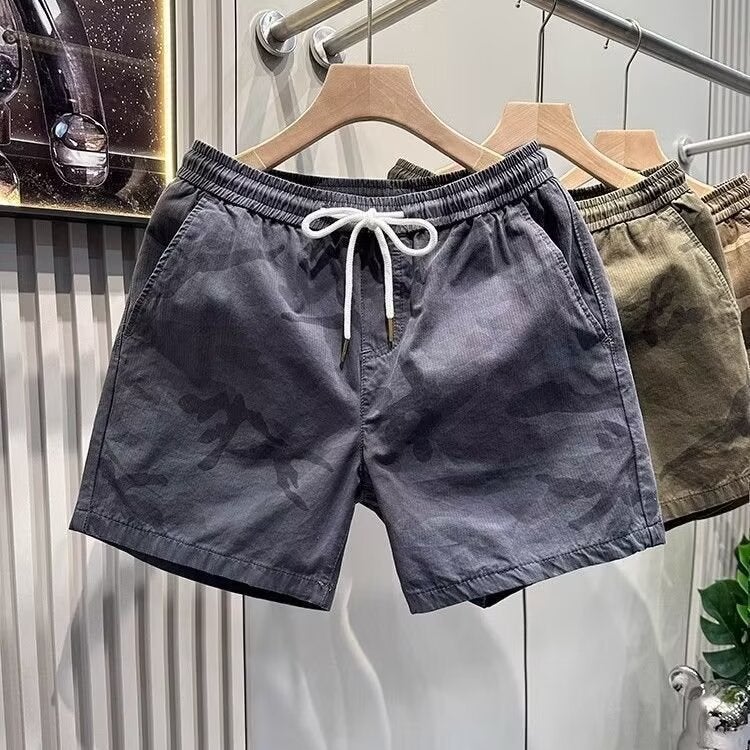 2024 Mens Camo Cargo Shorts Casual Loose Fit Summer Grey