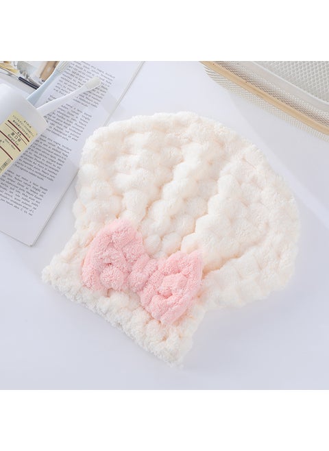 Plush Coral Fleece Cloud Pattern Quick-Dry Hair Towel with Bow White