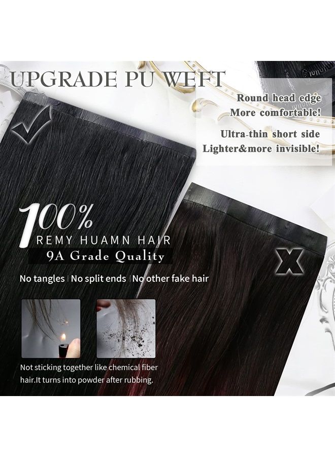 Moresoo Seamless Hair Extensions Clip in Human Hair Balayage PU Seamless Clip in Hair Extensions Ombre Black to Brown Mix Caramel Blonde Invisible Clip in Extensions Human Hair 14inch 120g 7pcs - Image 5