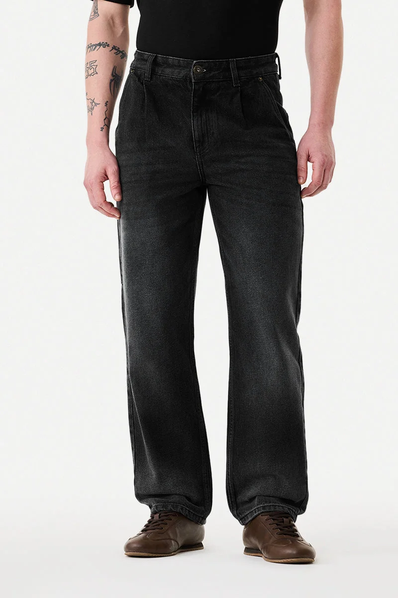 SNITCH Black Washed Baggy Jeans for Men | Best Price UAE