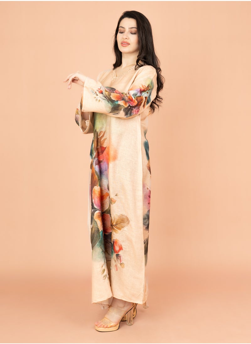 IKKXA Graceful Floral Highlight Jalabiya IN1848 Beige  - Image 3