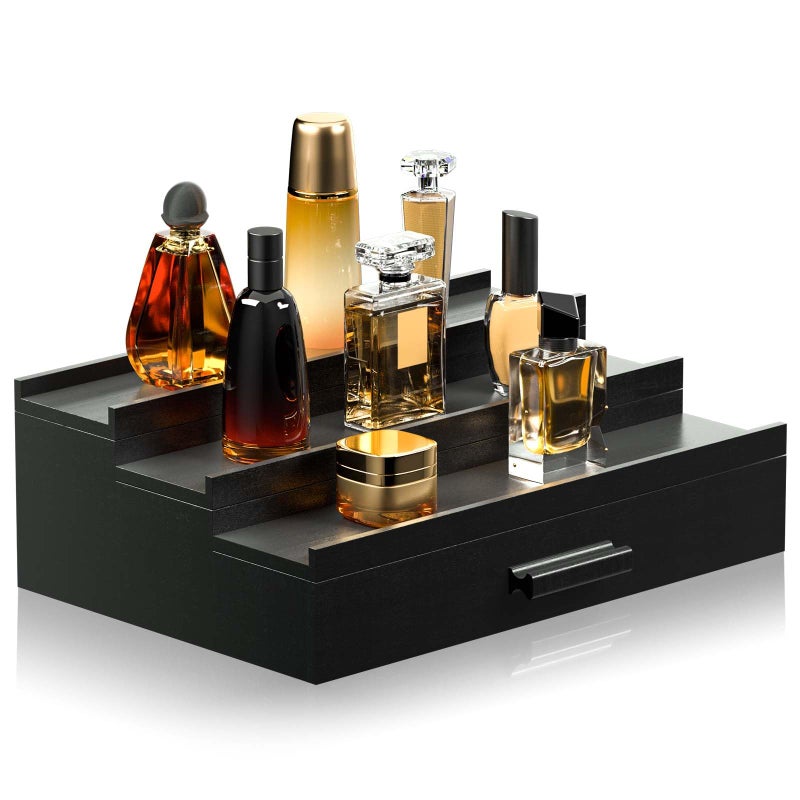 Sephyroth Cologne Organizer for Men 3 Tier of Elevated Cologne Display Shelf with Drawer Storage Perfume Organization and Storage Display Risers,Great Gift for Man(Black) - Image 1