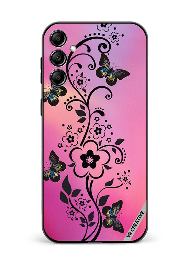 VR CREATIVE Protective Case Cover For Samsung Galaxy A14 5G/A14 Black Floral Butterfly Design Multicolour - Image 1