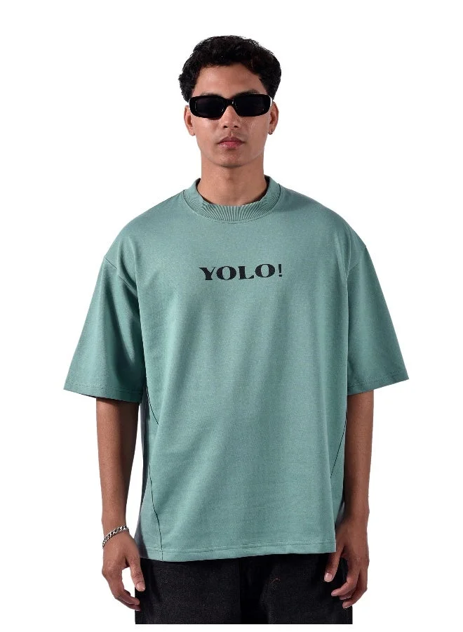 Beyoung Dream Blue YOLO Back Patch Print Oversized T-Shirt