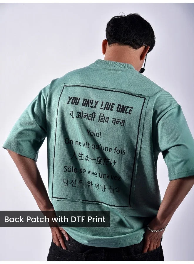 Beyoung Dream Blue YOLO Back Patch Print Oversized T-Shirt