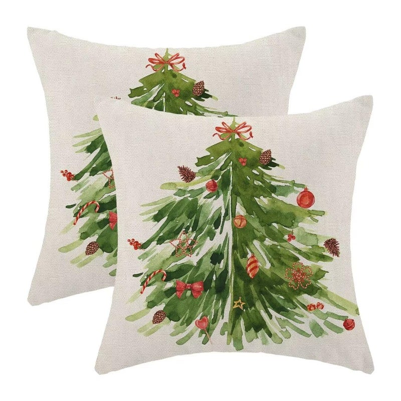 AEIOAE Watercolor Green Tree Pillow Covers 22 x 22 Inch Set of 2 Nature Forest Decorative Throw Pillows Farmhouse Linen Christmas Winter Pillow Case for Couch Sofa Bedroom Outdoor Decor - Image 1