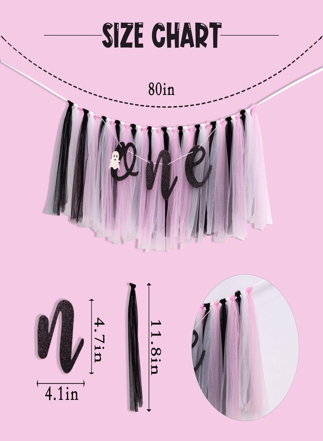 MUWEOL لافتة كرسي مرتفع لأعياد الميلاد بطابع الهالوين - ديكور لحفلة عيد الميلاد الأول/الشبح الصغير، إكليل رائع مخيف، تنورة توتو وردية وسوداء للفتيات، دعامات تصوير كعكة التحطيم (هالوين) - Image 2