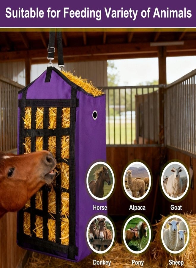 Eforcase أكياس تبن إيفوركيس 3 قطع للخيول، أكياس تبن للتغذية البطيئة للماعز والأغنام والحمير، أكياس علف معلقة من قماش أكسفورد الفاخر بتصميم شبكي أمامي، سهلة التعبئة، قابلة للتعديل، مستلزمات تغذية الخيول - Image 4
