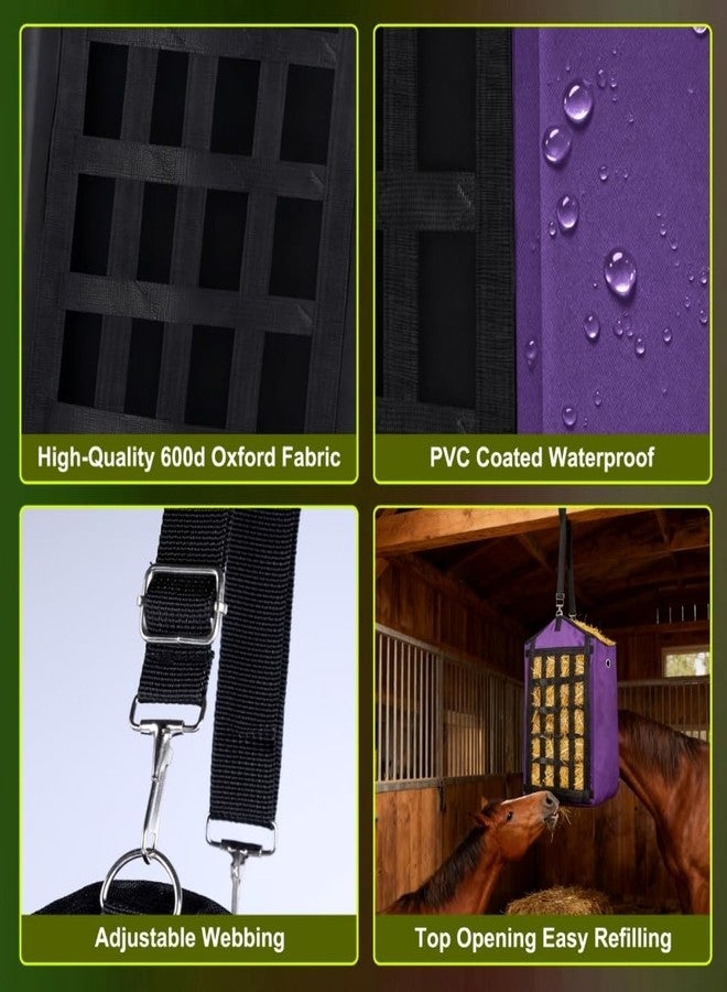 Eforcase أكياس تبن إيفوركيس 3 قطع للخيول، أكياس تبن للتغذية البطيئة للماعز والأغنام والحمير، أكياس علف معلقة من قماش أكسفورد الفاخر بتصميم شبكي أمامي، سهلة التعبئة، قابلة للتعديل، مستلزمات تغذية الخيول - Image 5