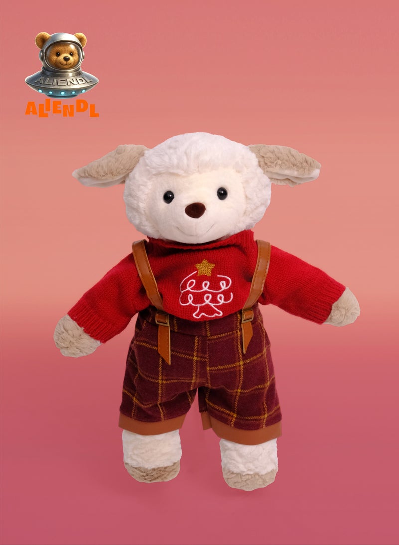 ALIENDL Happy Lamb – Plush Lamb Sheep Stuffed Animal Toy for Baby Kids, Soft Cute Lamb Doll Gift Set with Removable Outfit & Pouch, Gentle Gift for Kids, Girls & Friends - Image 2