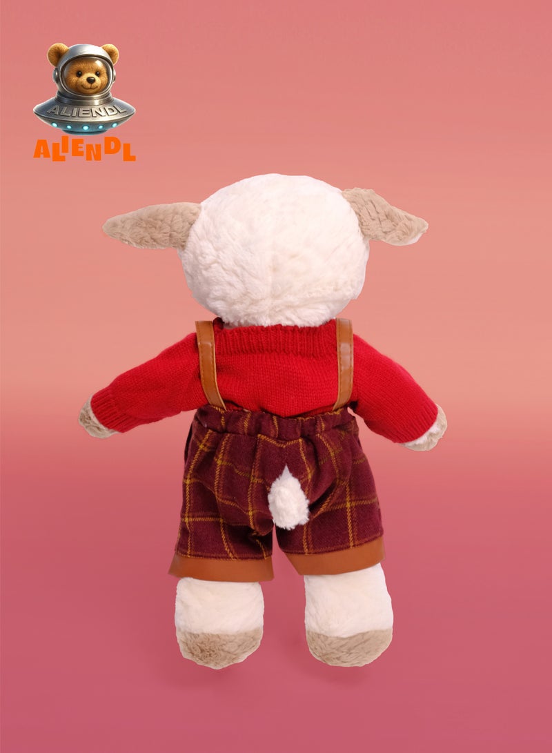 ALIENDL Happy Lamb – Plush Lamb Sheep Stuffed Animal Toy for Baby Kids, Soft Cute Lamb Doll Gift Set with Removable Outfit & Pouch, Gentle Gift for Kids, Girls & Friends - Image 4