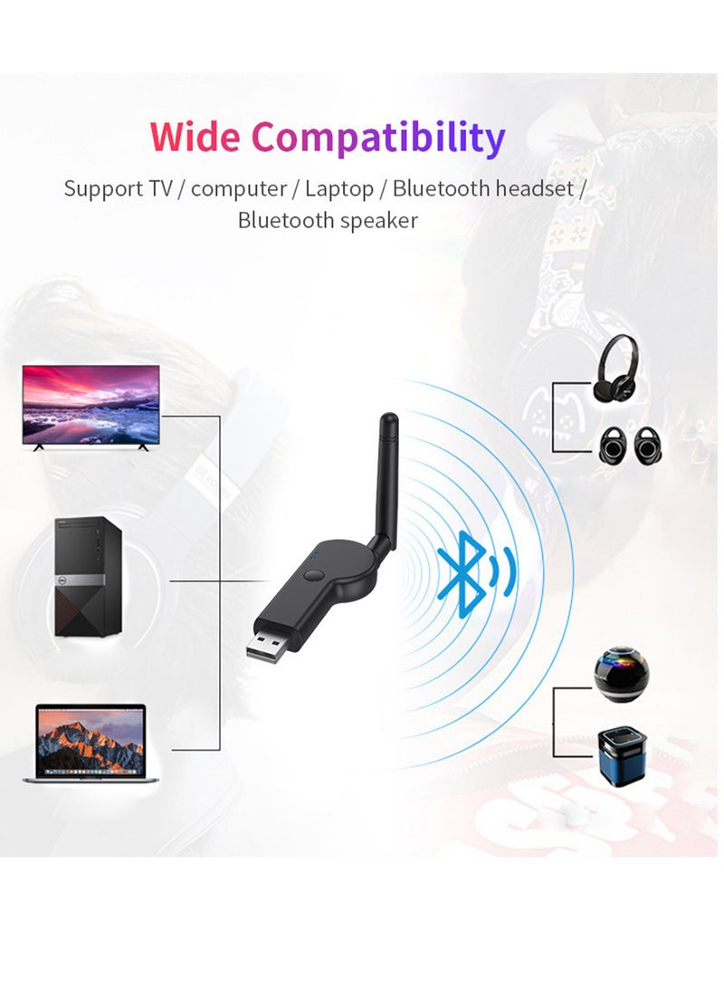 SYOSI Bluetooth Adapter, Bluetooth Transmitter, Dual Link USB Bluetooth 5.2 Audio Adapter with 2DB External Antenna for TV Laptop Headphones - Image 2