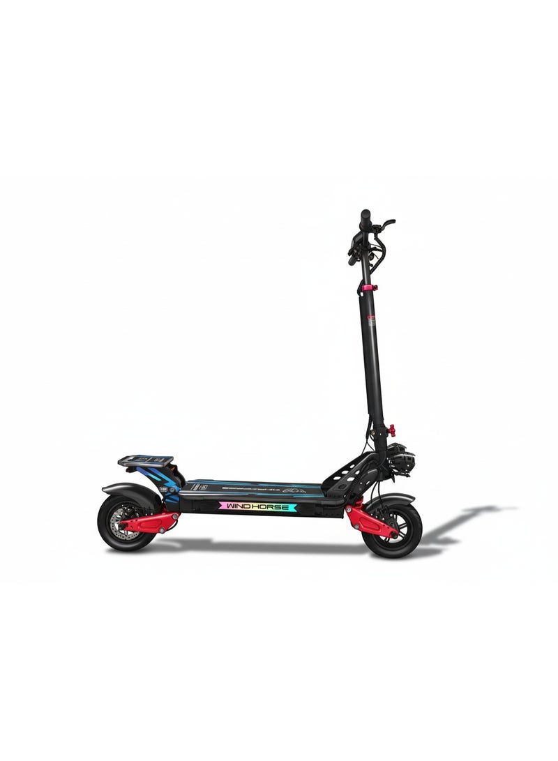 حصان الريح سكوتر كهربائي قابل للطي H8 3600 واط (محركان مزدوجان 1800 واط)، بطارية 48 فولت 27 أمبير، سرعة 80 كم/ساعة، مدى 65 كم، تعليق مزدوج، فرامل قرصية، إطارات 10x3 بوصة، أضواء RGB، شاشة رقمية كبيرة - Image 5